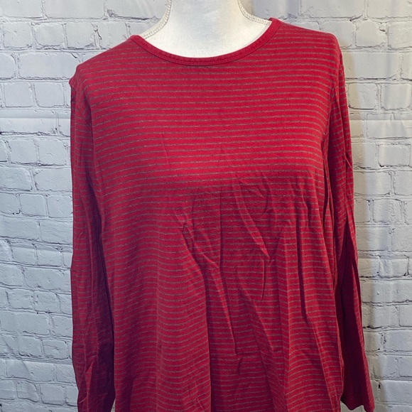 LAND'S END Long Sleeve Tee Red w Gray Stripes-1X - Picture 2 of 3